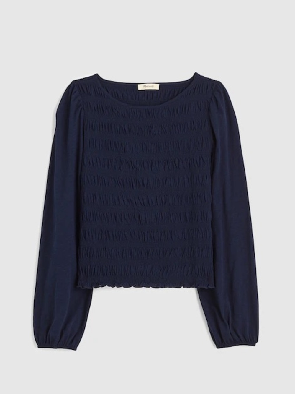 Madewell Navy Smocked Long-Sleeve Top — XL
